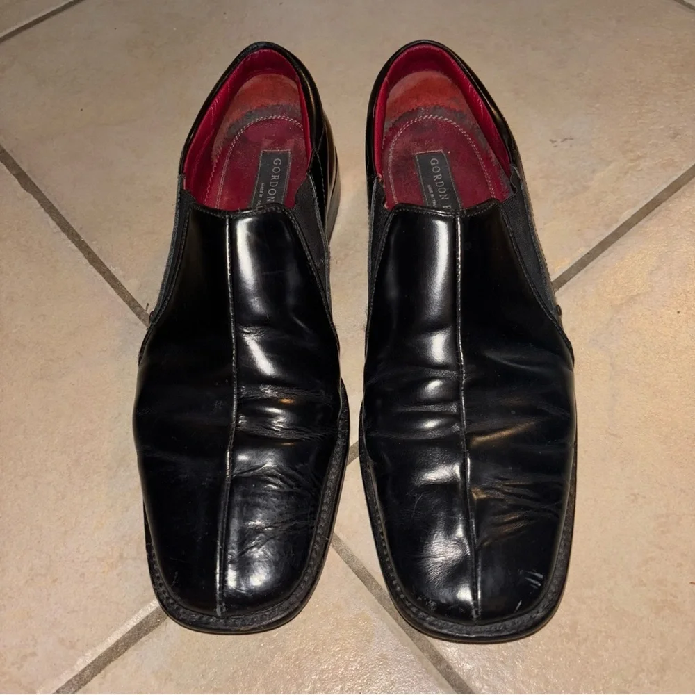 Gordon Rush Men's Black Leather Square Toe Slip-On Dress Shoes Size 9.5
